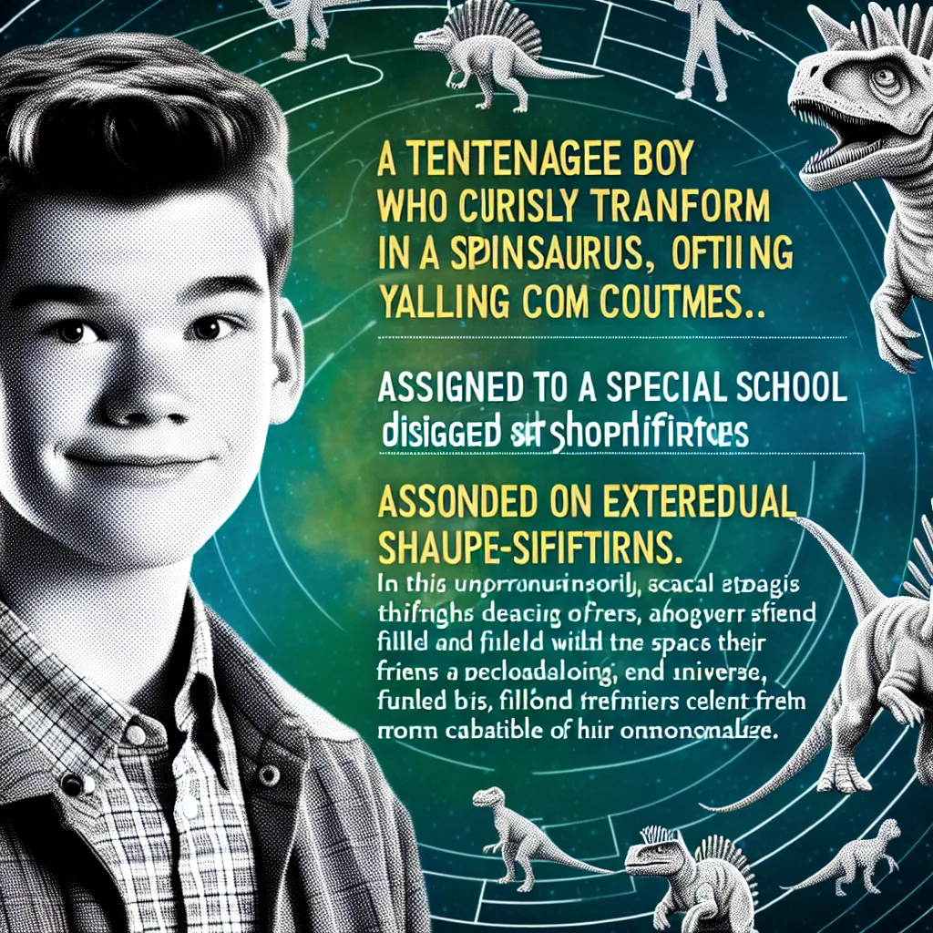 A teen named Ray unexpectedly discovers he's a rare shifter, transforming into a Spinosaurus with clumsy and amusing results. Sent to Shifter School, he navigates a new world of shape-shifting friends and ancient forms, finding acceptance and belonging in his true self.