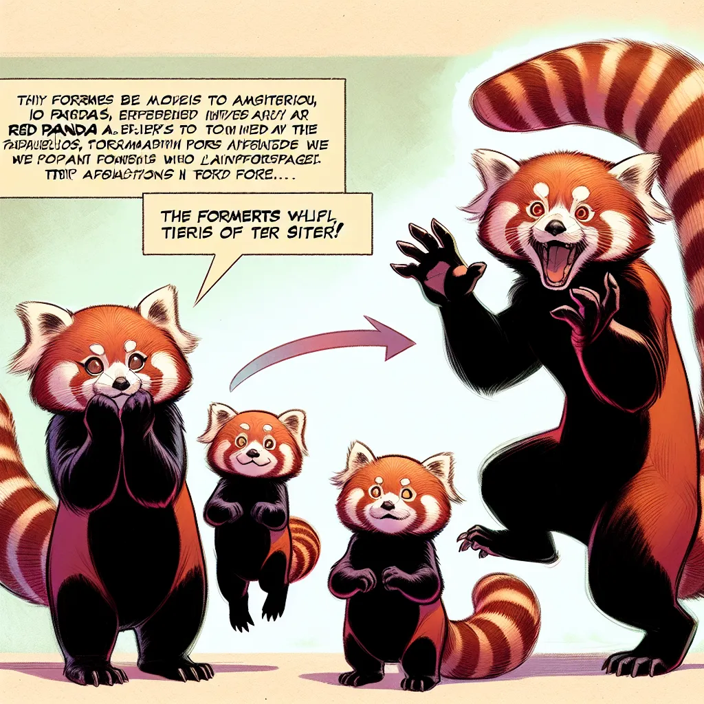 A family of red pandas, including two siblings and their parents, undergo a transformation into anthro red pandas through a mysterious device created by the sister. They embrace their new forms with excitement and love, forming a close-knit red panda family.