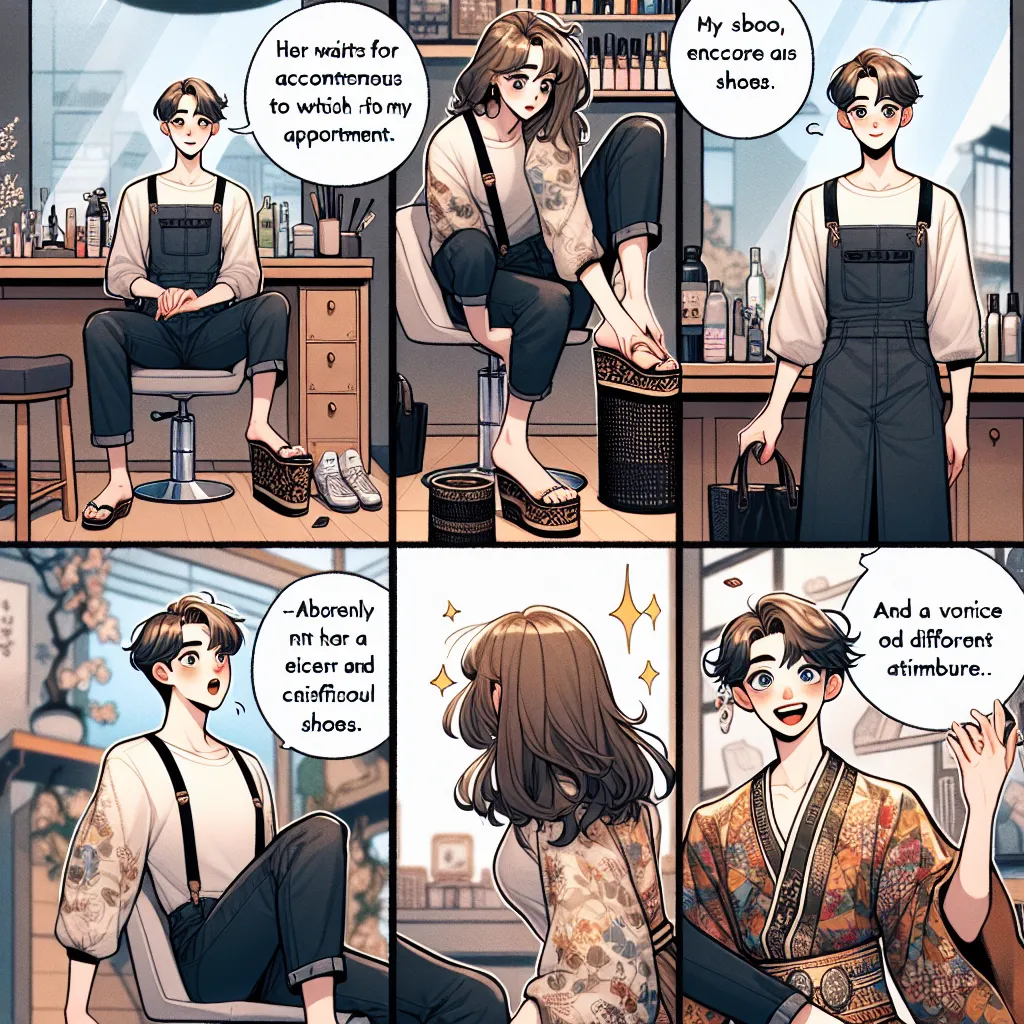A young boy named Ryan Thompson nervously enters a salon with the intention of impressing a girl named Emily Garcia. He encounters Mrs. Lee, a Korean woman who owns the salon, and begins to notice her unique features and warm demeanor. As Ryan waits for Mrs. Lee to finish some tasks, he becomes restless, takes off his shoes and socks, and accidentally stumbles upon a pair of platform sandals. In a moment of frustration, he kicks off the shoes and experiences a bizarre transformation. Ryan's hair