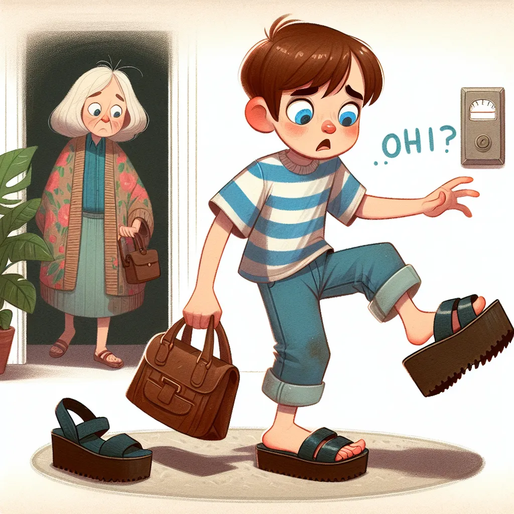 A young boy named Jeremy, with brown hair and blue eyes, walks home alone holding a purse and a pair of platform sandals that he found. As he trips and slips his feet into the sandals, his body starts to transform into that of an elderly woman. Panicked, Jeremy tries to remove the nails and nail polish, but to no avail.