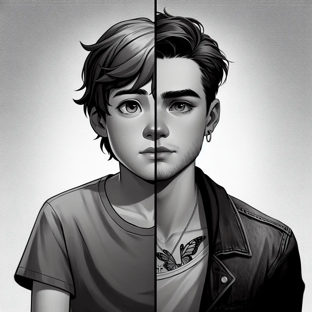 An image for this story could be a split-screen depiction showing a young boy, Matthew, on one side, and his transformation into Miss Harper on the other side. The image should showcase the physical changes as well as their distinct personalities, capturing the essence of resilience and acceptance.