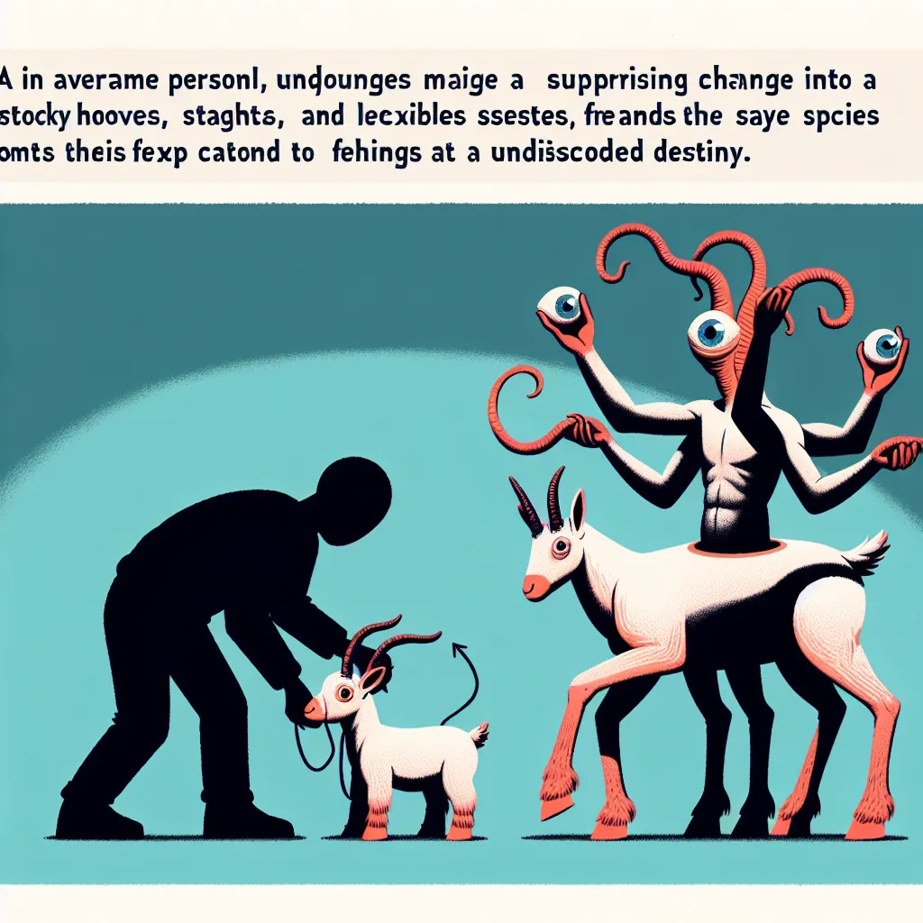 An average human named John undergoes a startling transformation into an Andalite, an alien creature with hooves, stalk eyes, and a sinuous tail. As he adapts to his new form, a mysterious Andalite male mounts his back, igniting a deep bond and revealing an unknown destiny.