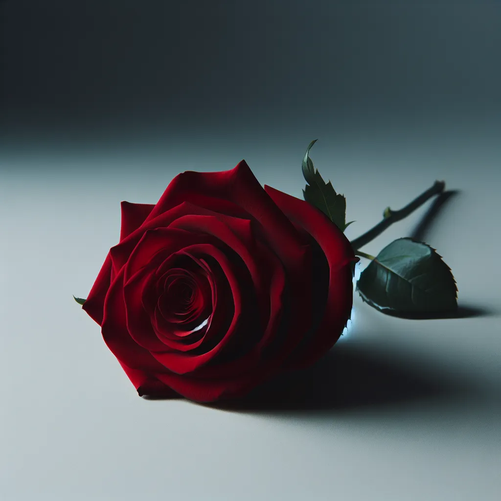 A close-up shot of a single red rose on a white background.