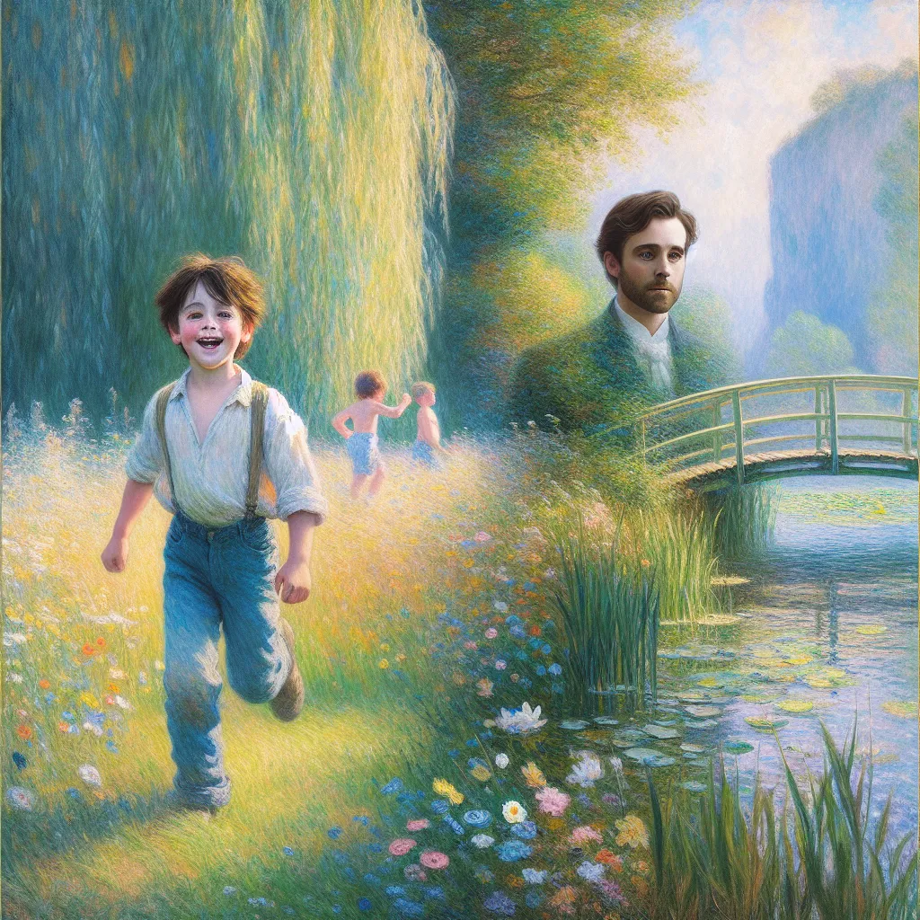 Transformation, Boy, Adult, Memories, Identity in the style of Monet