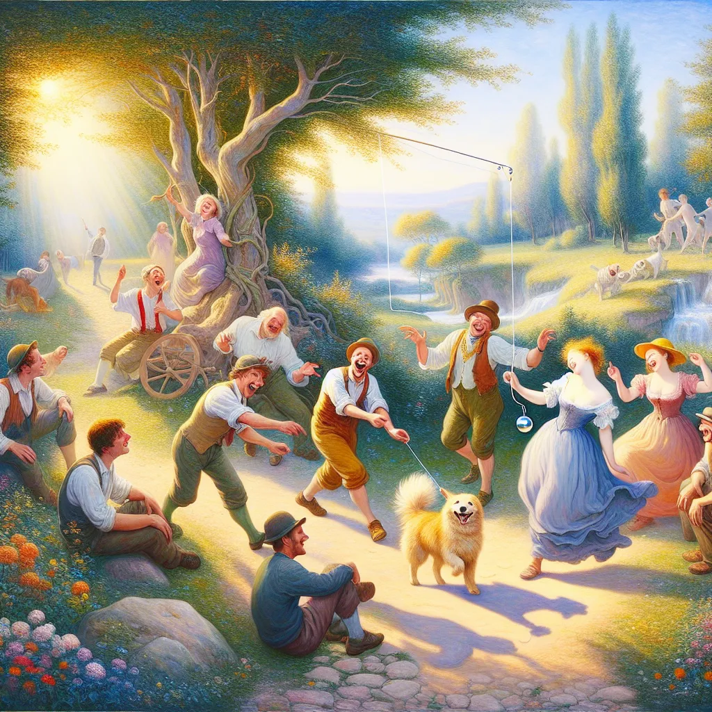 Pet, Prank, Hypnotize, Adventure, Friendship in the style of Monet