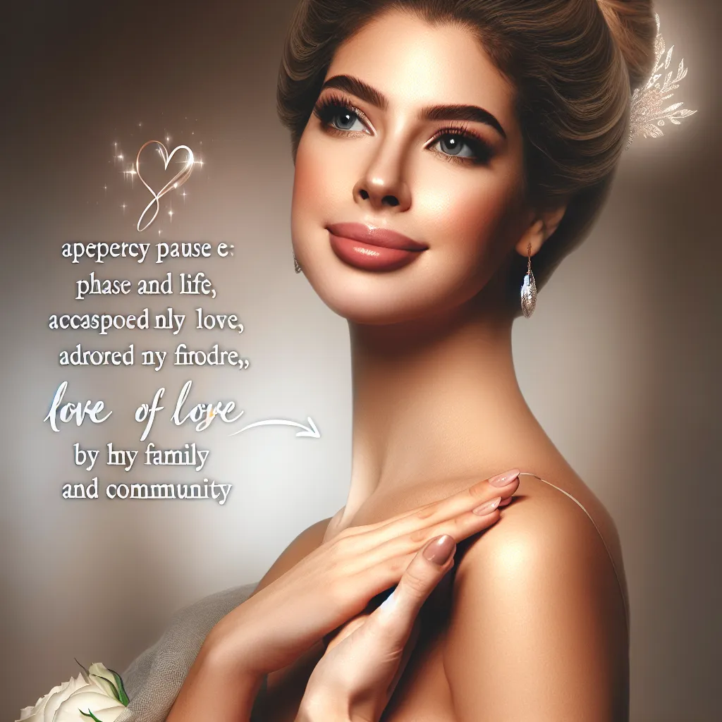 A portrait of a graceful and elegant woman named Carol, who embodies love, acceptance, and beauty. She has embraced a new reality and lives her life with joy and grace, cherished by her family and community. This image captures her transformation, showcasing her timeless beauty and the love that radiates from her.