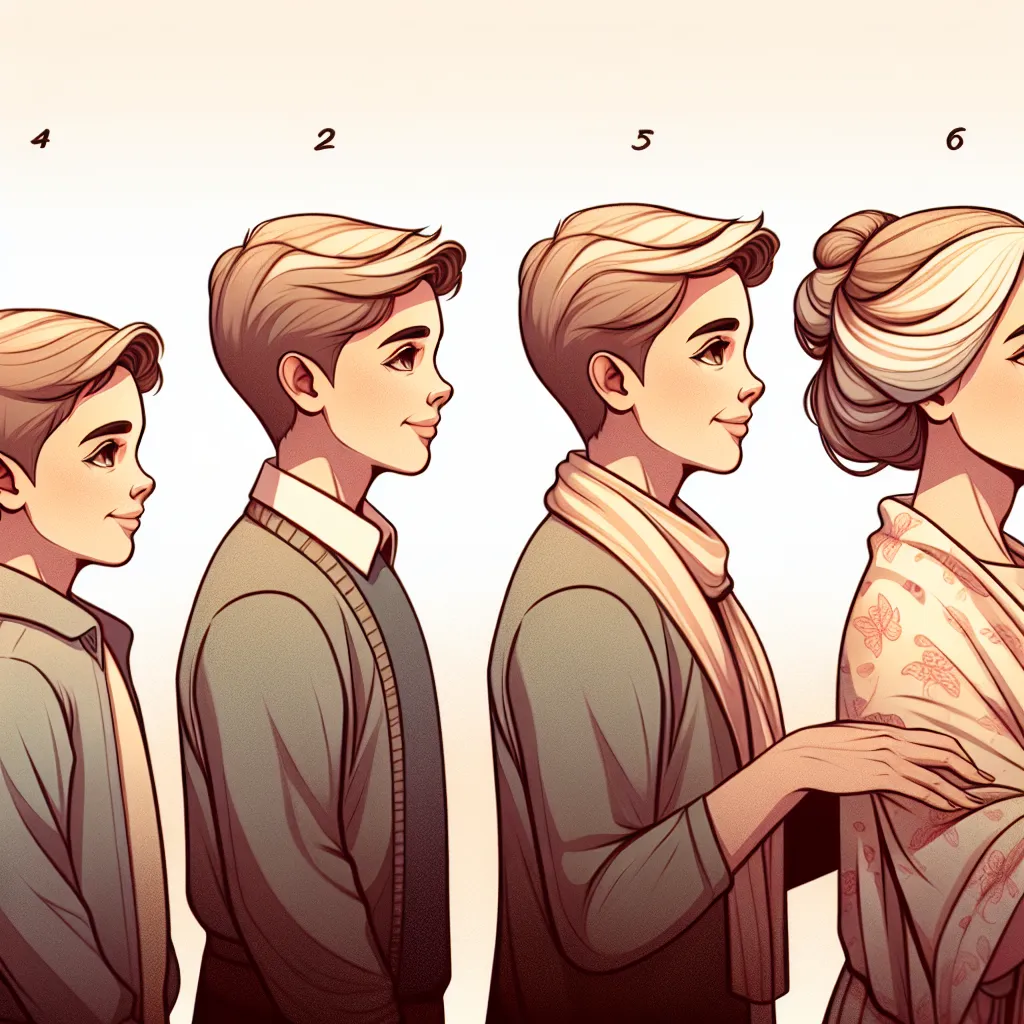 The image to accompany this story will showcase the transformation of a young boy named Lucas into the persona of Rosa, a loving mother and grandmother, capturing the essence of his evolving appearance and emotions as he navigates this unexpected change in identity.
