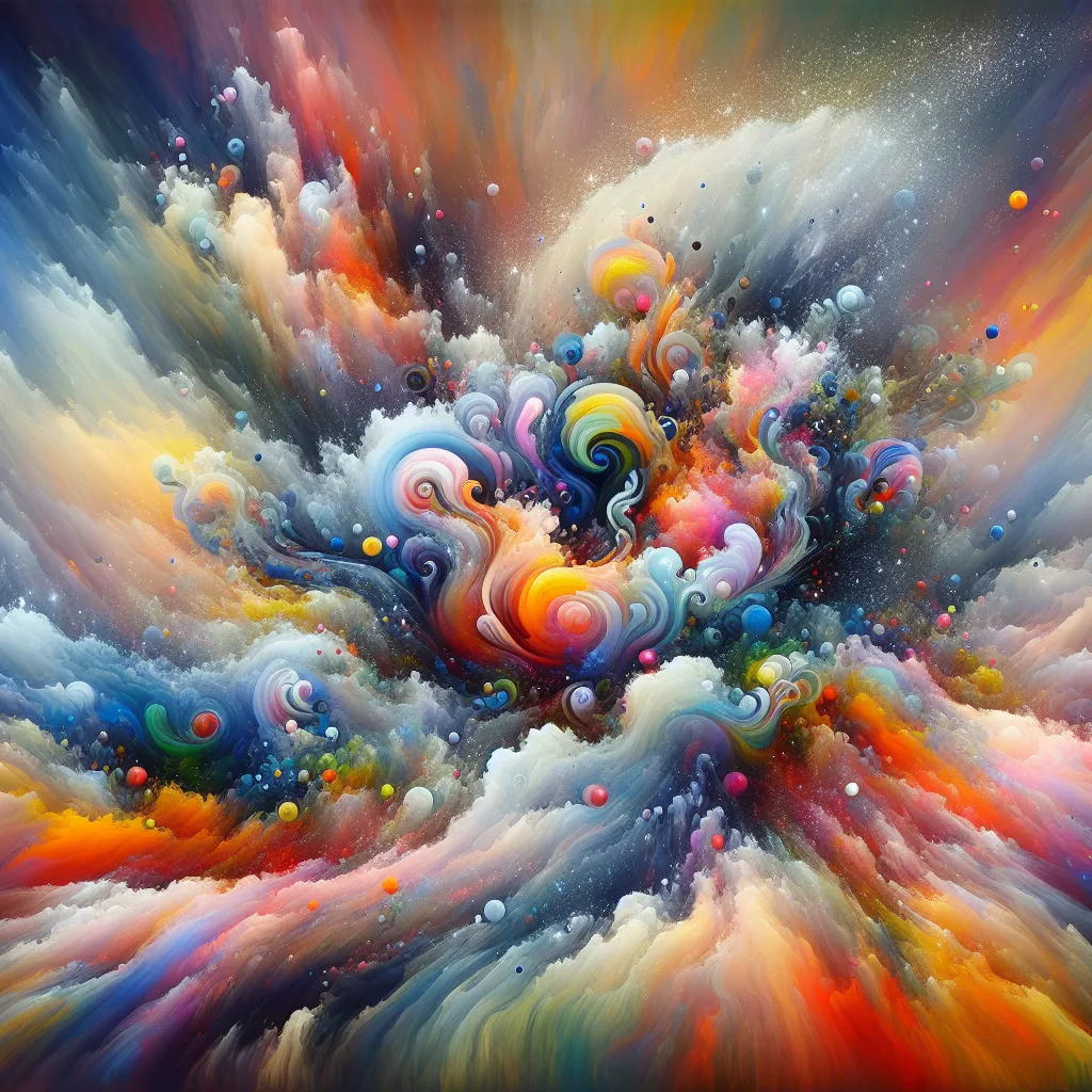 Description: An abstract image representing creativity and imagination, featuring a colorful burst of swirling shapes and vibrant hues.