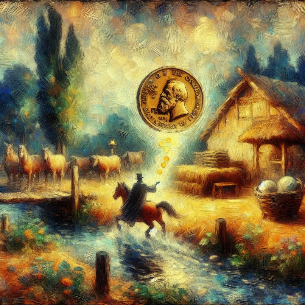 Magical, Coin, Switch, Wealthy, Transformation in the style of Monet