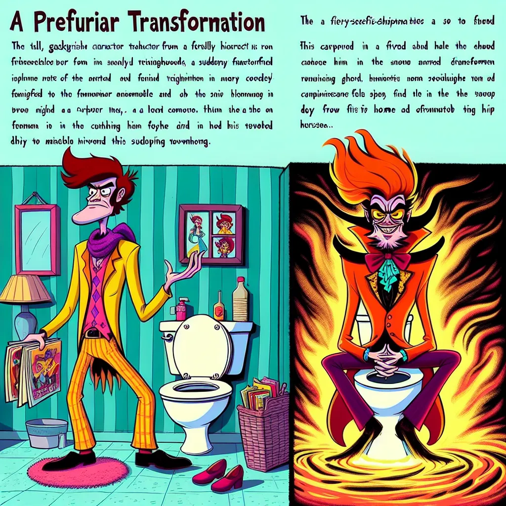 A grotesque and twisted transformation takes place as Ed from Peach Creek is unexpectedly turned into Angel Dust from the show "Hazbin Hotel." With his flamboyant attire and illicit charm, Angel Dust wanders through Ed's house, but his presence is met with contempt when his sister, Sarah, forcefully flushes him down the toilet, banishing him from their lives. In the depths of hell, Angel Dust realizes the irredeemable nature of his existence. Meanwhile, Sarah continues her day, determined to rid