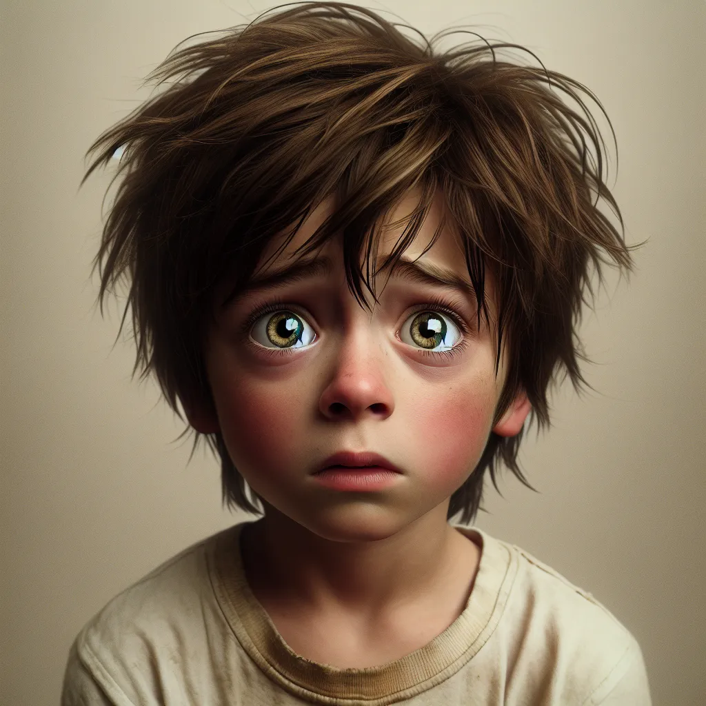 The image accompanying this story could be a close-up shot of a young boy with messy brown hair and innocent green eyes looking bewildered and frightened.