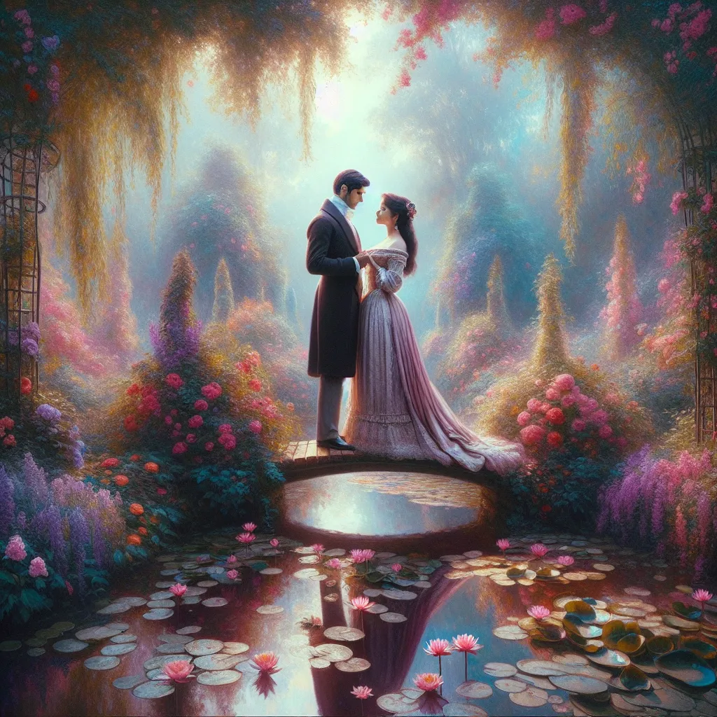 Passion, Intimacy, Love, Sensuality, Romance in the style of Monet