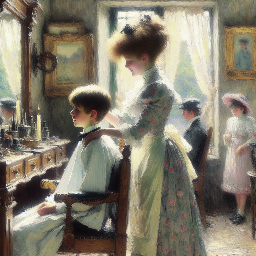 Boy, Girl, Transformation, Salon, Memory in the style of Monet