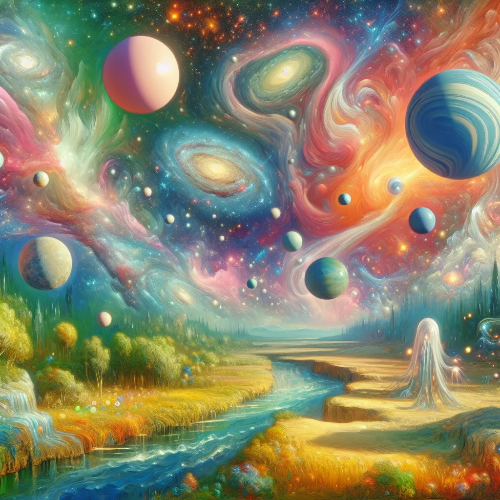 Humorous, Outrageous, Reality, Universe, Remote in the style of Monet