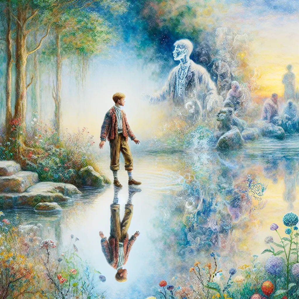 Boy, Transformation, Identity, Reflection, Confusion in the style of Monet