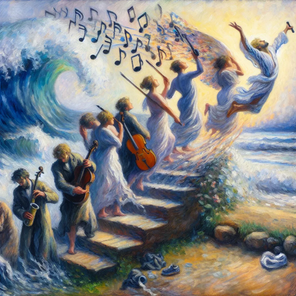 Transitions, Transformations, Identity, Music, Self-discovery in the style of Monet