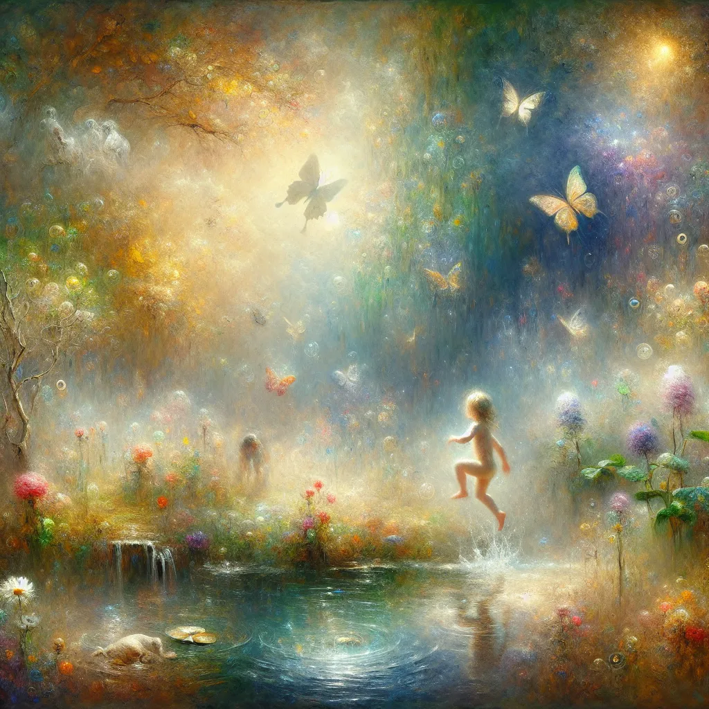 Transformation, Metamorphosis, Childhood, Identity, Surprise in the style of Monet