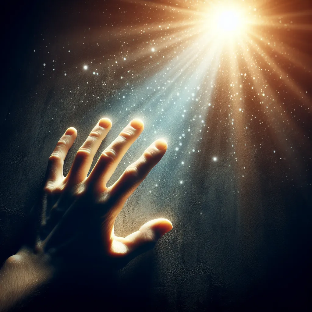 No problem! For the image description, please consider the following:

"A hand reaching out from a dark background towards a bright light, symbolizing perseverance and hope."