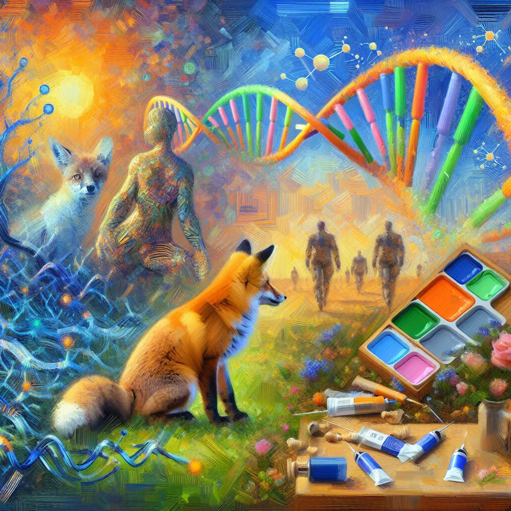 Transformation, Technology, DNA, Fox, Curiosity in the style of Monet