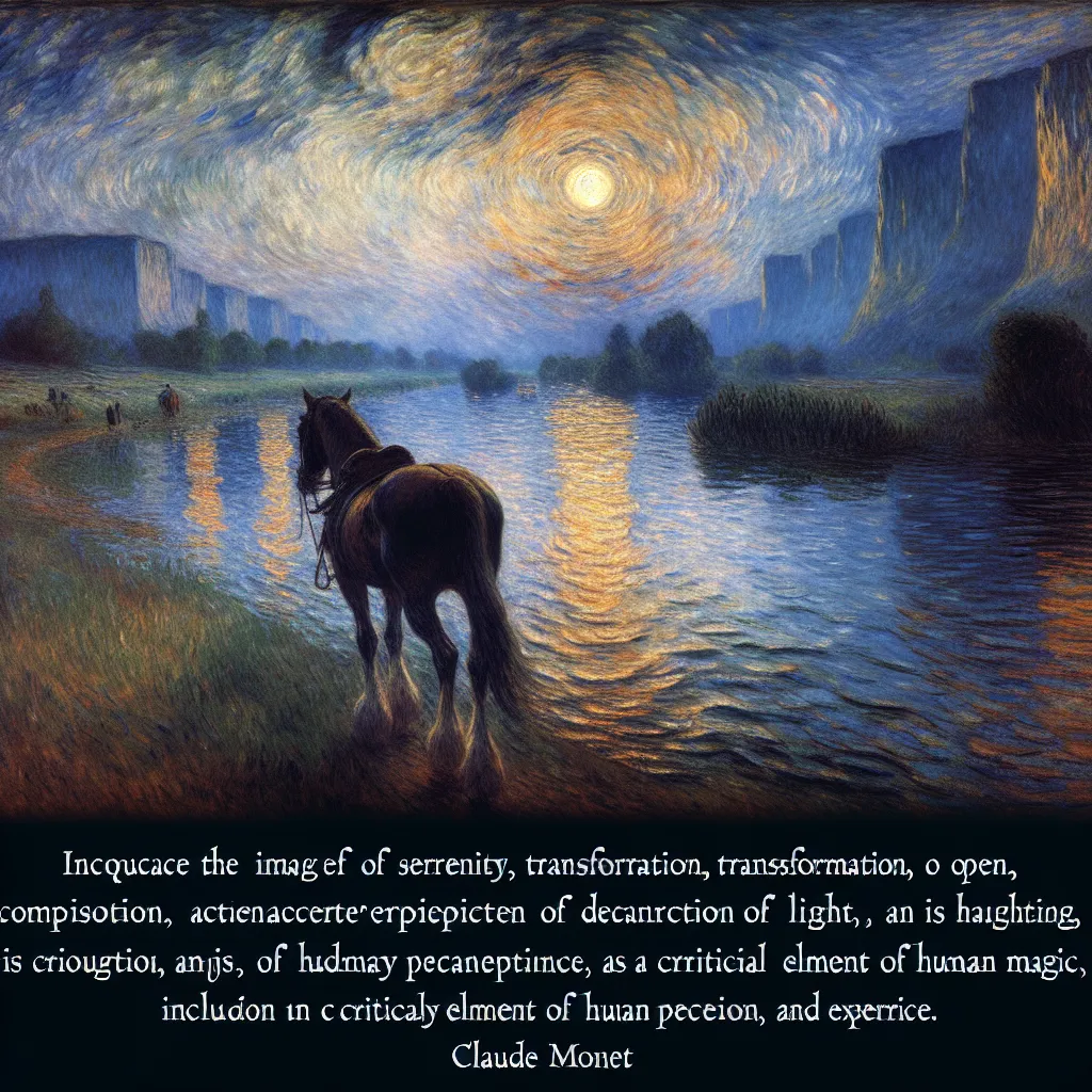 Serenity, Transformation, Sorcery, Deception, Dark Magic in the style of Monet