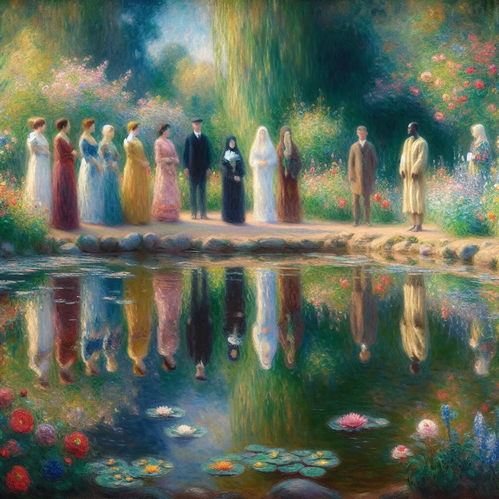Fiction, Identity, Transformation, Reflection, Acceptance in the style of Monet