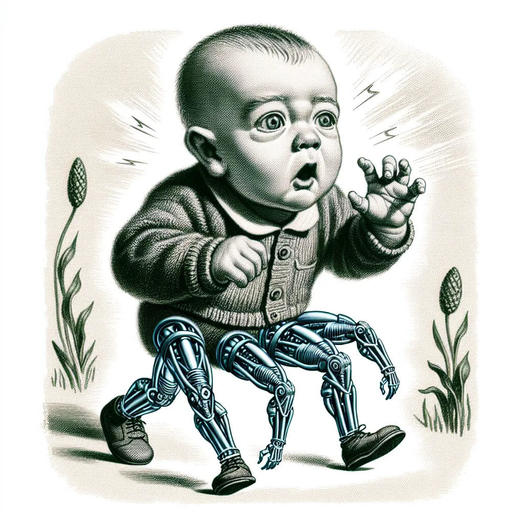 A baby boy named Mason Joshua Shaw undergoes an unexpected transformation as his legs shift into those of an animated character from TV show, Total Drama Island. The image captures his legs elongating and morphing into elegant, athletic limbs, causing him to cry in confusion and fear.