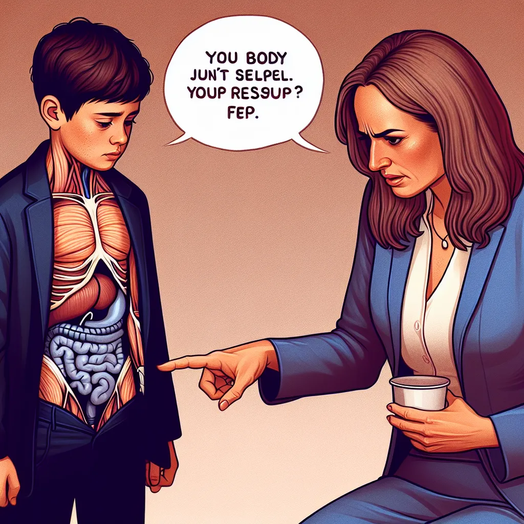 A young boy's body transforms into that of his stepmother, Carmen, as she confronts Rachel, expressing her frustrations and dissatisfaction with her life and career as a lawyer.