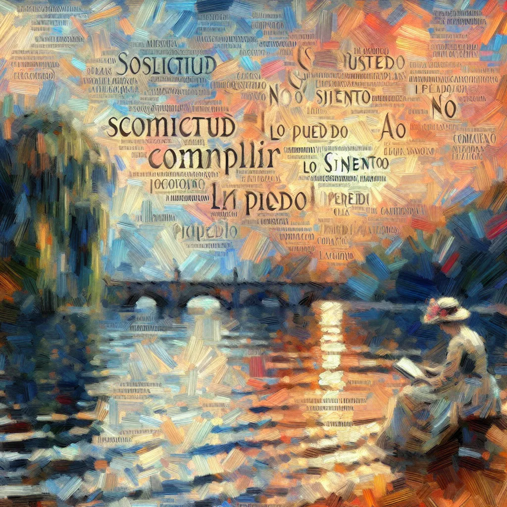 Solicitud, Cumplir, Lo siento, No puedo, Pedido in the style of Monet