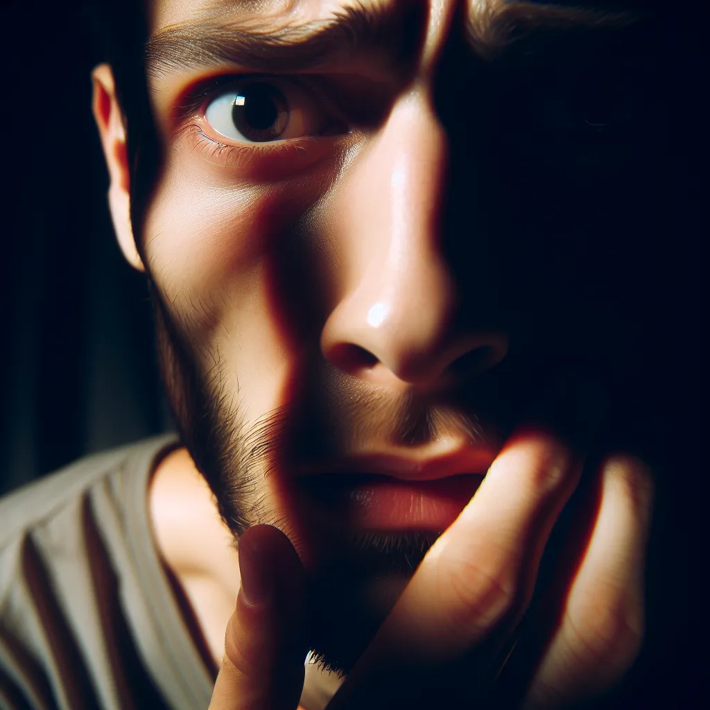 The image accompanying this story is a close-up of a person's face, their expression a mix of fear and confusion. The lighting is dim, emphasizing the shadows that play across their features.