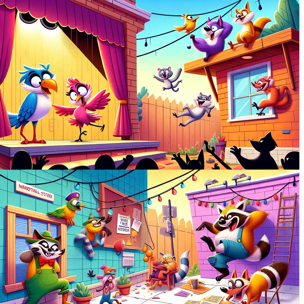 A colorful and whimsical scene from the "Littlest Pet Shop: A World of Our Own" episode, "Hypnotic Hilarity," featuring the pets of Paw-Tucket under a hypnotic spell with chaotic results - including Bev dramatically posing, Quincy seeking dangerous adventures, and Roxie freezing at odd moments. Trip attempts to undo the chaos as the pets plan a clever revenge.