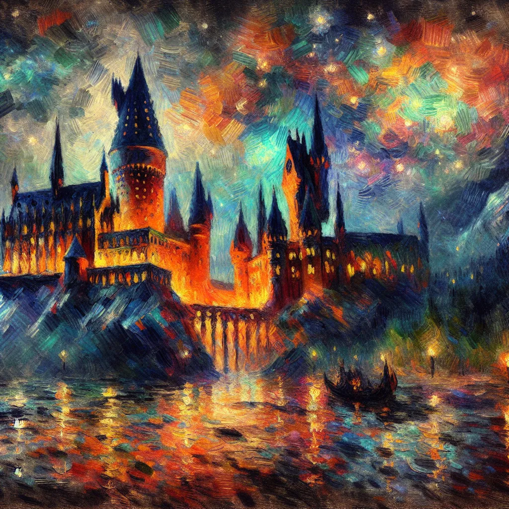 Darkness, Hogwarts, Torture, Agony, Insanity in the style of Monet