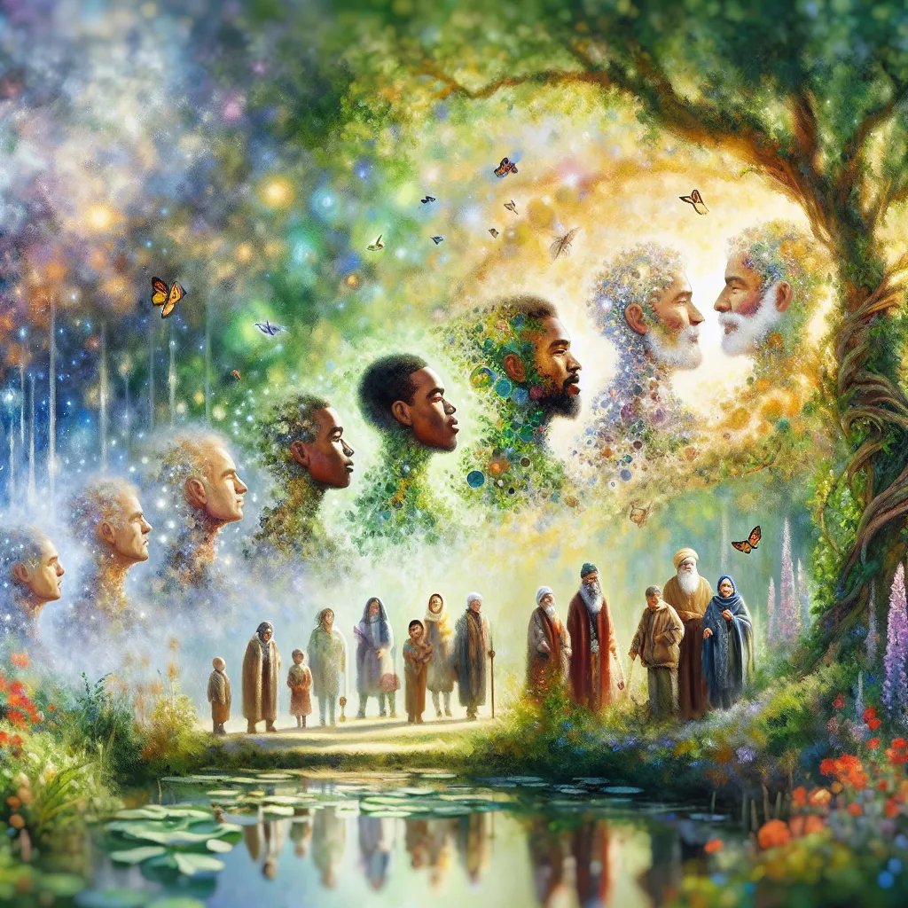 Age, Family, Body Swap, Transformation, Generation in the style of Monet