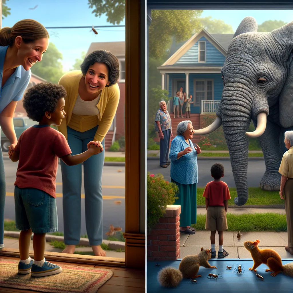 A young boy named Charlie James Everly wakes up and prepares for his first walk alone around the block while his mother Amanda and grandmother Nana watch from home. As Charlie embarks on his adventure, he encounters various sights like ants, squirrels, and friendly neighbors. His walk takes an unexpected turn when he undergoes a detailed transformation into a massive adult elephant, bewildering both himself and his family. Despite his new form, Charlie retains glimpses of his human memories and 