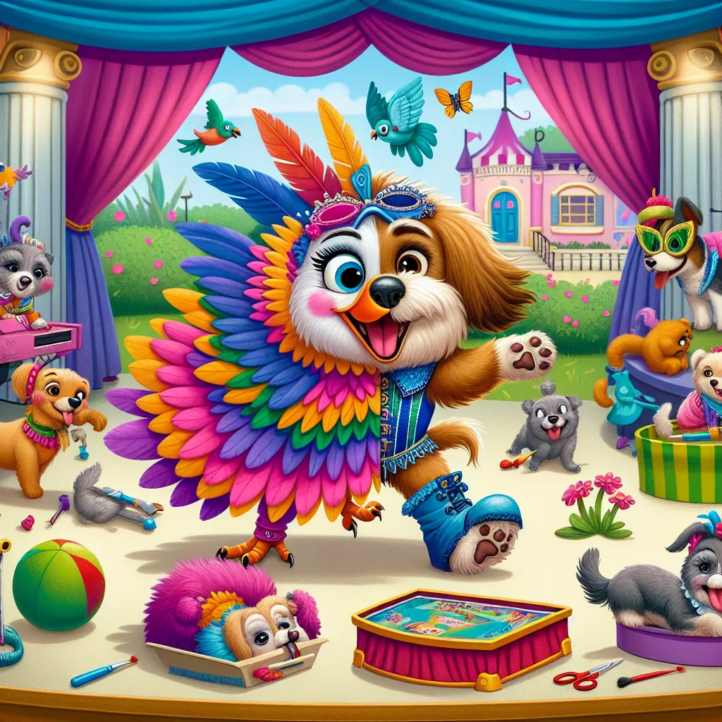 A playful and whimsical story unfolds in the colorful world of Paw-Tucket, featuring pets swapping bodies just before a big play rehearsal. Hilarity ensues as Edie and Roxie adapt to each other's animal forms, leading to a chaotic yet entertaining performance on stage. Laughter, unexpected twists, and valuable lessons are learned throughout the tale, reminding everyone that sometimes walking in someone else's paws—or wings—can lead to shining in the spotlight.