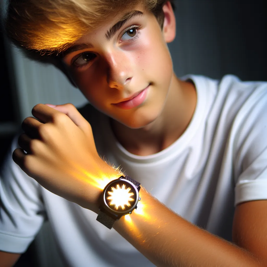 a 16 year old boy with a glowing wtahc | Write (with AI)