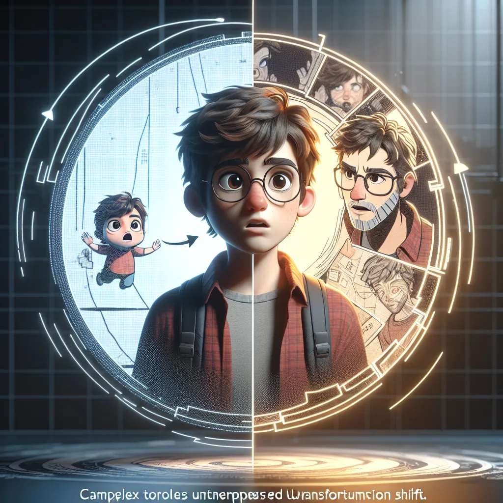 A detailed story unfolds as young Luke is unexpectedly transformed into the mature Maggie, navigating the challenges and surprises that come with this sudden change, ultimately finding a sense of self and confidence.