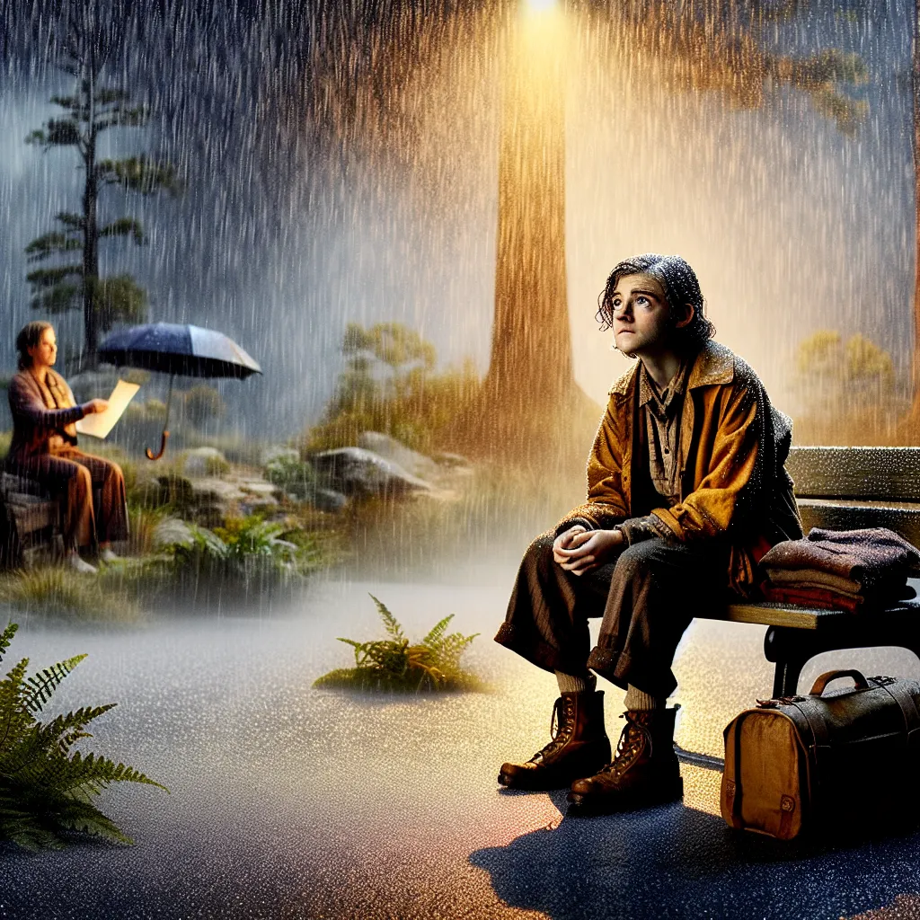 A bewildered woman named Mary finds herself in a new body at a park, grappling with unfamiliar thoughts and memories. As she navigates this puzzling reality, the setting shifts to a stormy day, revealing her struggles as a young homeless woman. With a fresh resolve, she accepts help from an outreach program and sets off into the rain, determined to face the unknown future ahead.