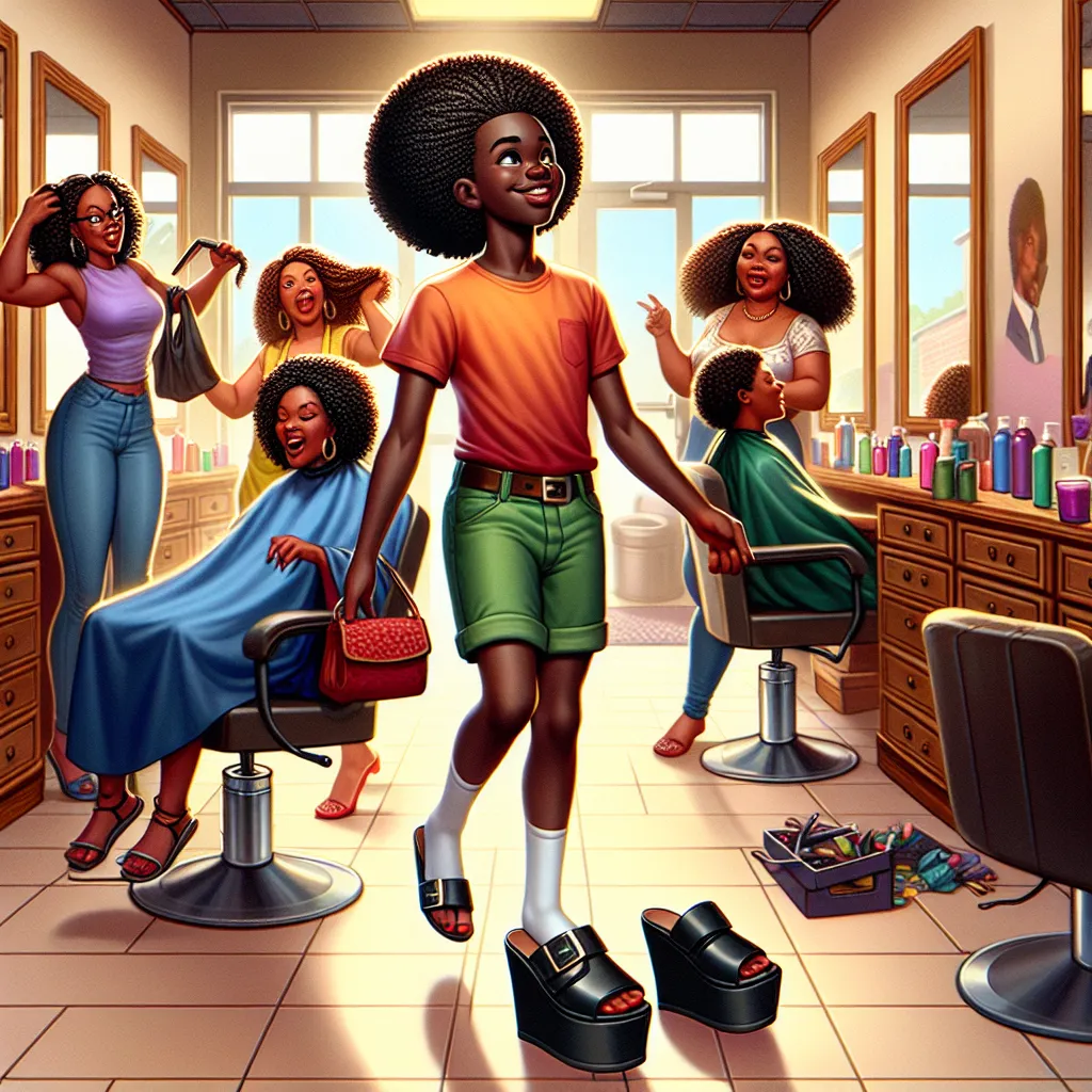 A five-year-old boy named Timothy Carlson enters a salon, where three vibrant African American women work diligently. Claire, one of the women, helps Timothy by fetching something for his haircut but leaves abruptly. Timothy walks down a hallway and trips over platform sandals, triggering a transformation. Timothy becomes Claire, a confident, sassy black woman. The other women reenter, confused by the sight. Claire embraces her new self, lists facts about her life, and goes about her day in the 
