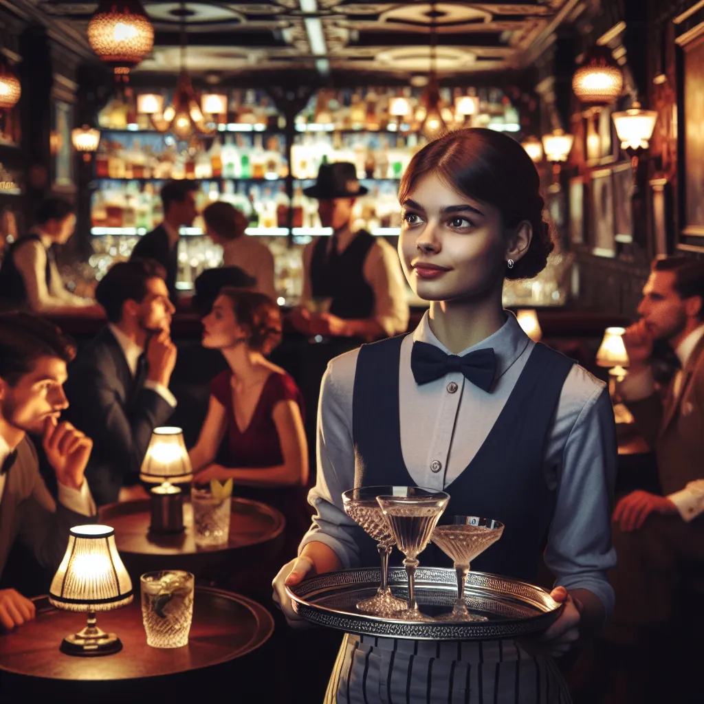 A young waitress navigates a bustling Friday night at The Velvet Mug, balancing cocktails and hope on a silver tray. The dimly lit bar hums with intrigue as whispers of the entrance of a notorious mafia boss ripple through the crowd, setting the stage for a tense and mysterious turn of events.