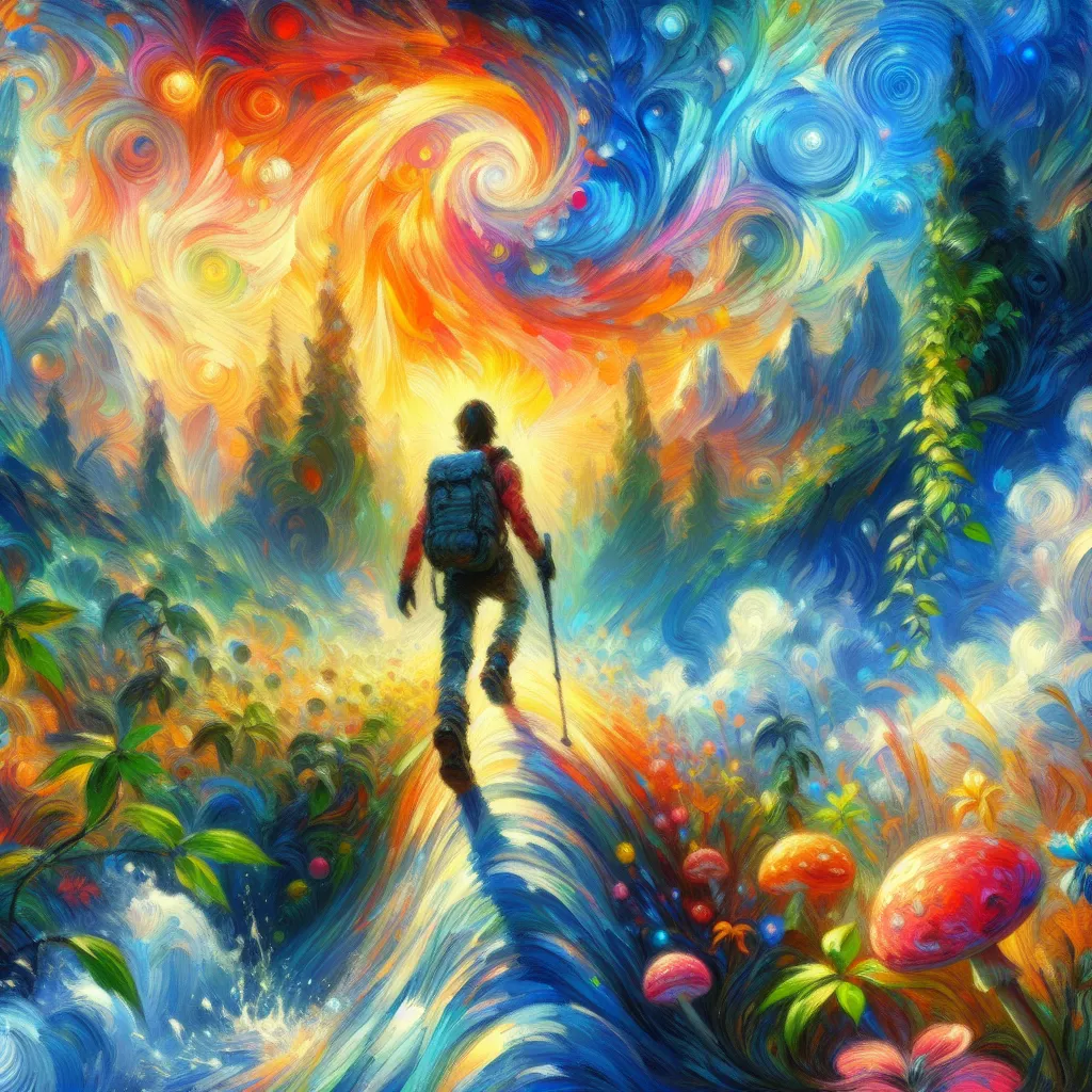 First-person, Genetics, Science, Transformation, Adventure in the style of Monet