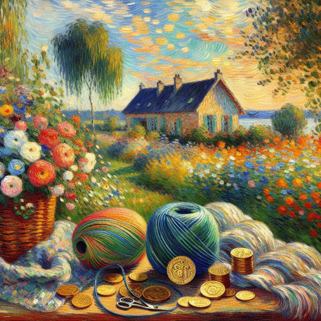 Thread, House, Coin, Wish, Rich in the style of Monet