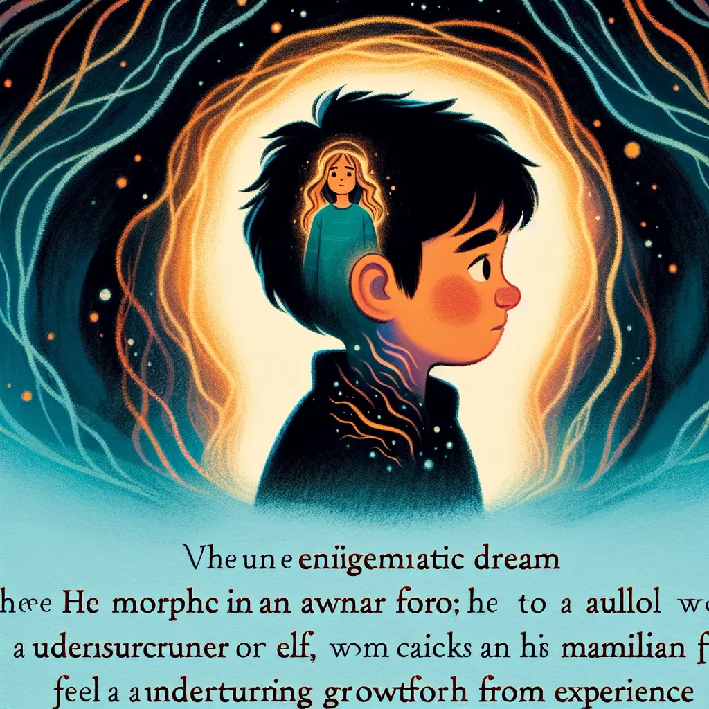 A young boy named Carson experiences a mysterious dream where he transforms into his aunt, Rebecca. Disoriented and curious, he explores his new adult form before eventually waking up back to himself. The memory of the dream lingers, leaving him feeling a little taller and grateful for the comfort of his own feet.