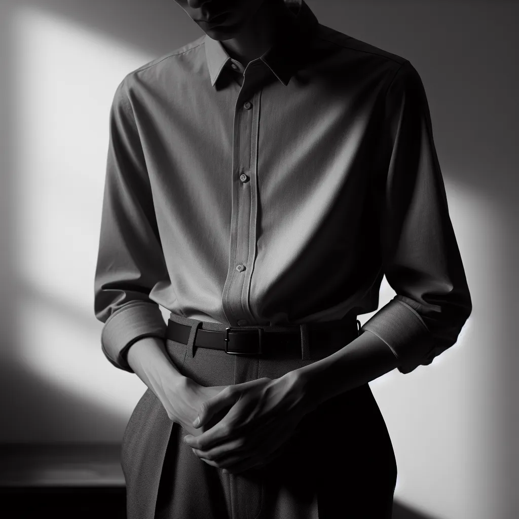 A simple and elegant black and white image of an apologetic person with a sorrowful expression on their face.