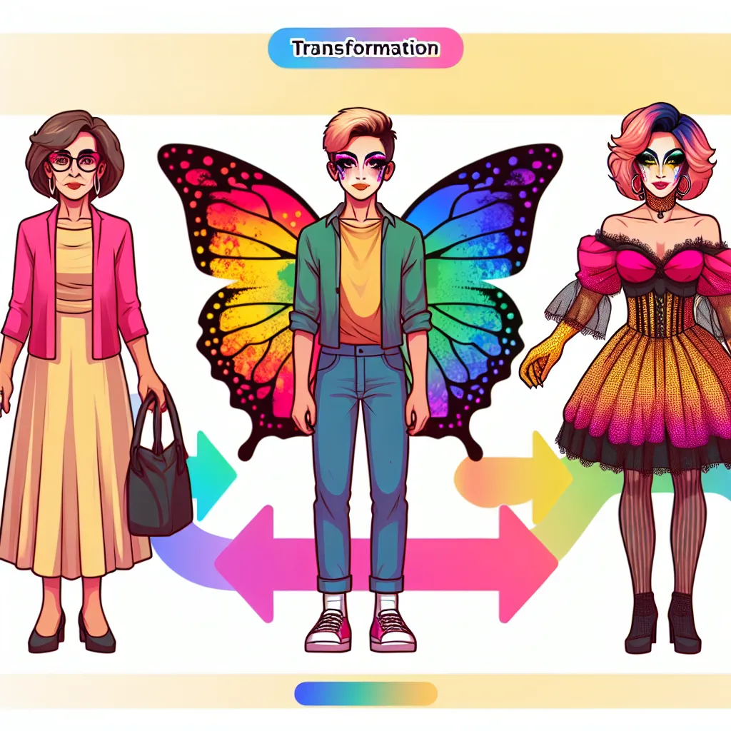 DALLE, please generate an image to accompany this story. The image should depict a young boy named Ethan, transformed into the drag queen Trixie Mattel, standing alongside his mother Laura and his grandmother Margaret. The focus should be on Trixie's transformation and the conflicting emotions she feels, with a subtle emphasis on acceptance and growth.