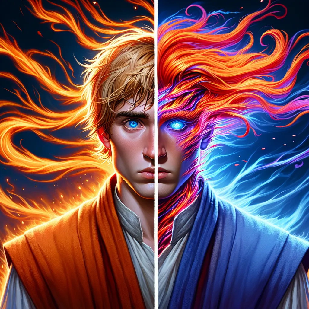 The image accompanying this story will depict Naruto Uzumaki, a young man with blond spiky hair and blue eyes, undergoing a magical transformation. The image will show Naruto's hair turning long and silky red, cascading past his shoulders. His eyes will change color from blue to a striking violet hue. The image will also depict the growing of feminine curves and the appearance of breasts, with Naruto's clothing shifting into a two-piece bikini that hugs his new physique. Naruto's facial expressi