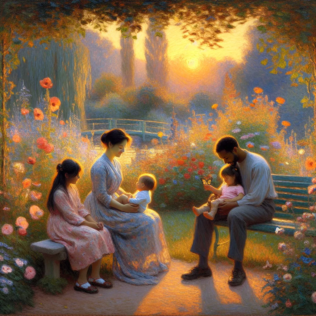 Youth, Transformation, Family, Identity, Acceptance in the style of Monet