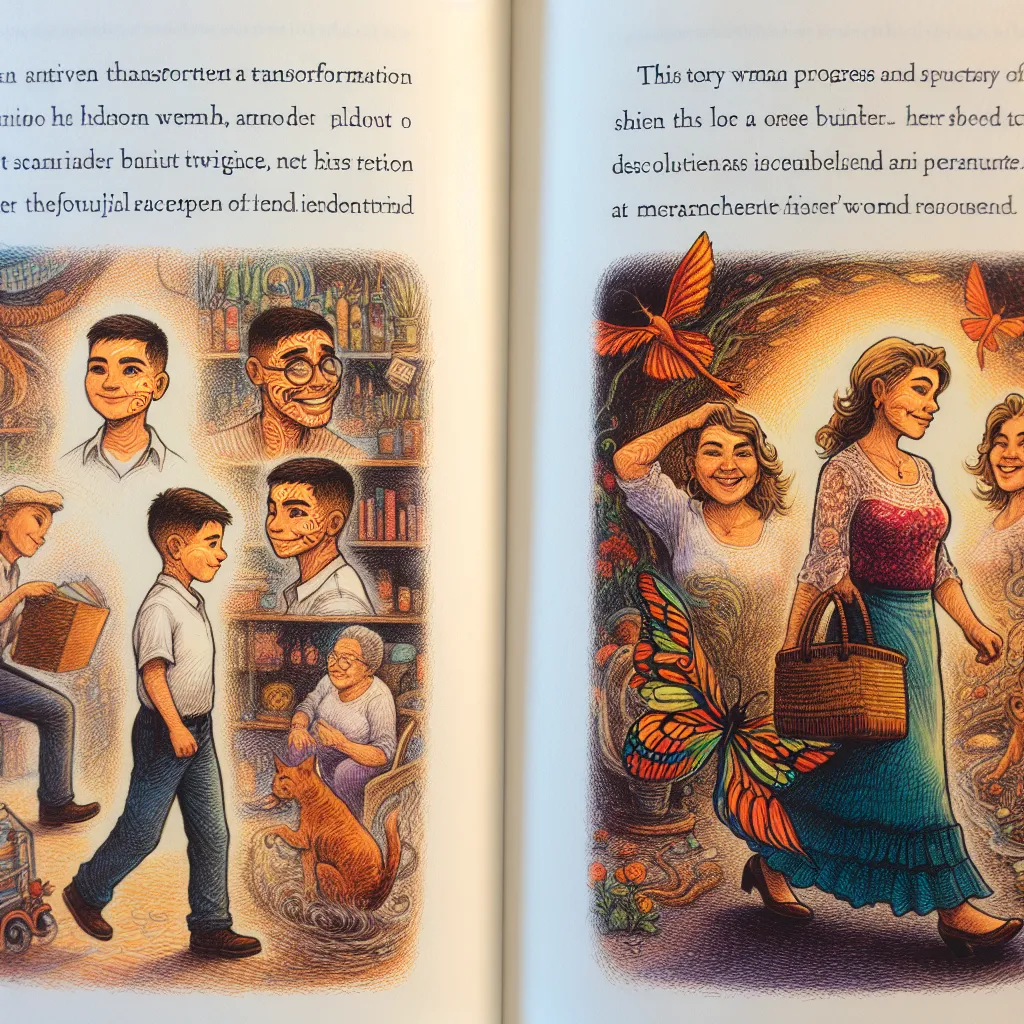 An intricate transformation story of young boy Ethan becoming Lupita Garcia, a confident and vibrant Hispanic mother. Ethan’s physical changes unfold in detail, altering his appearance to match Lupita's. The story progresses, merging Ethan's memories with Lupita’s identity. Lupita’s day unfolds—full of warmth, humor, and a trip to the Mexican market, ending with joyous camaraderie and resolute self-acceptance.