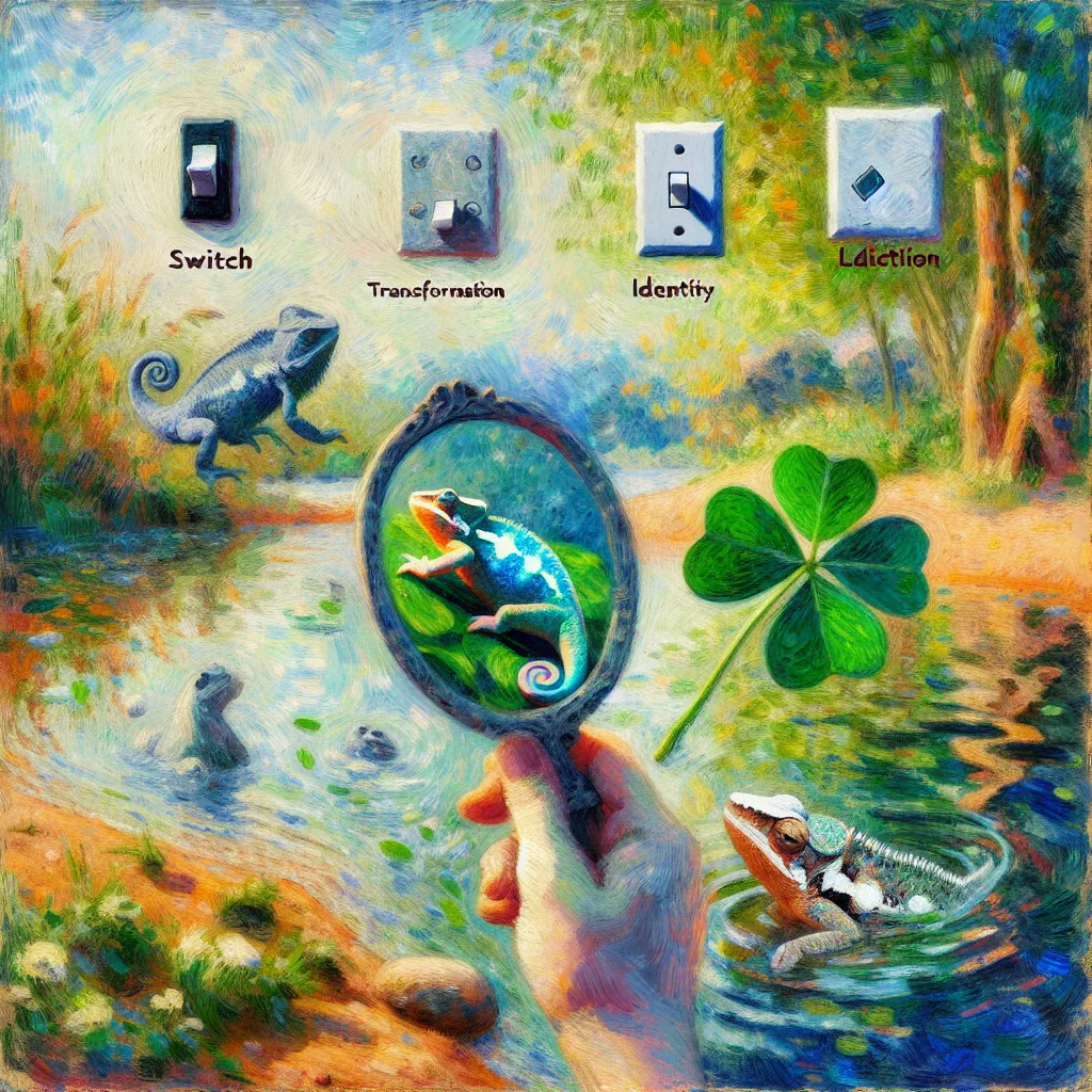 Switch, Transformation, Identity, Adaptation, Luck in the style of Monet