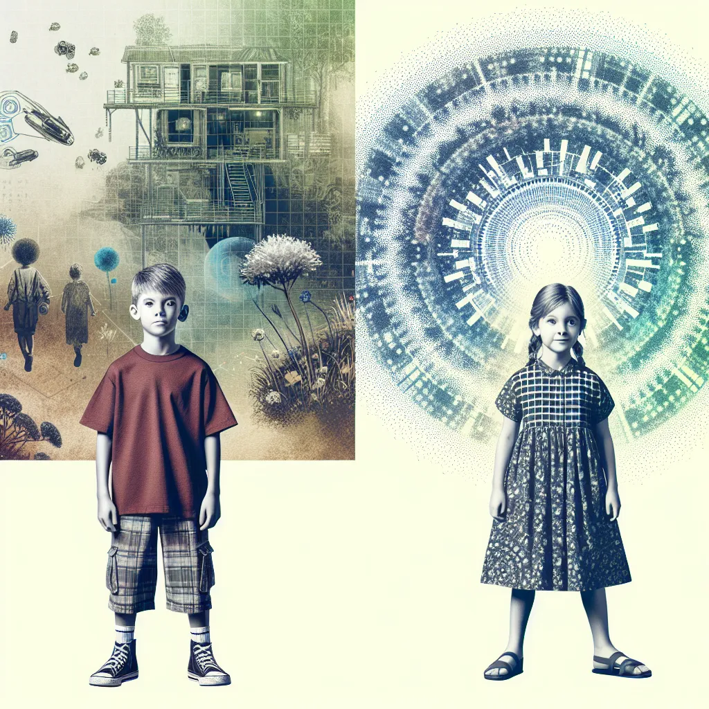 Description: An image featuring two children, a boy named Mikey and a girl named Emma, standing side by side with a treehouse in the background. Mikey is in casual clothing while Emma is wearing a skimpy outfit and platform sandals. The image portrays the bond and understanding between Mikey and Emma after experiencing a body switch and the lessons they learned about empathy, acceptance, and appreciating one's true self.