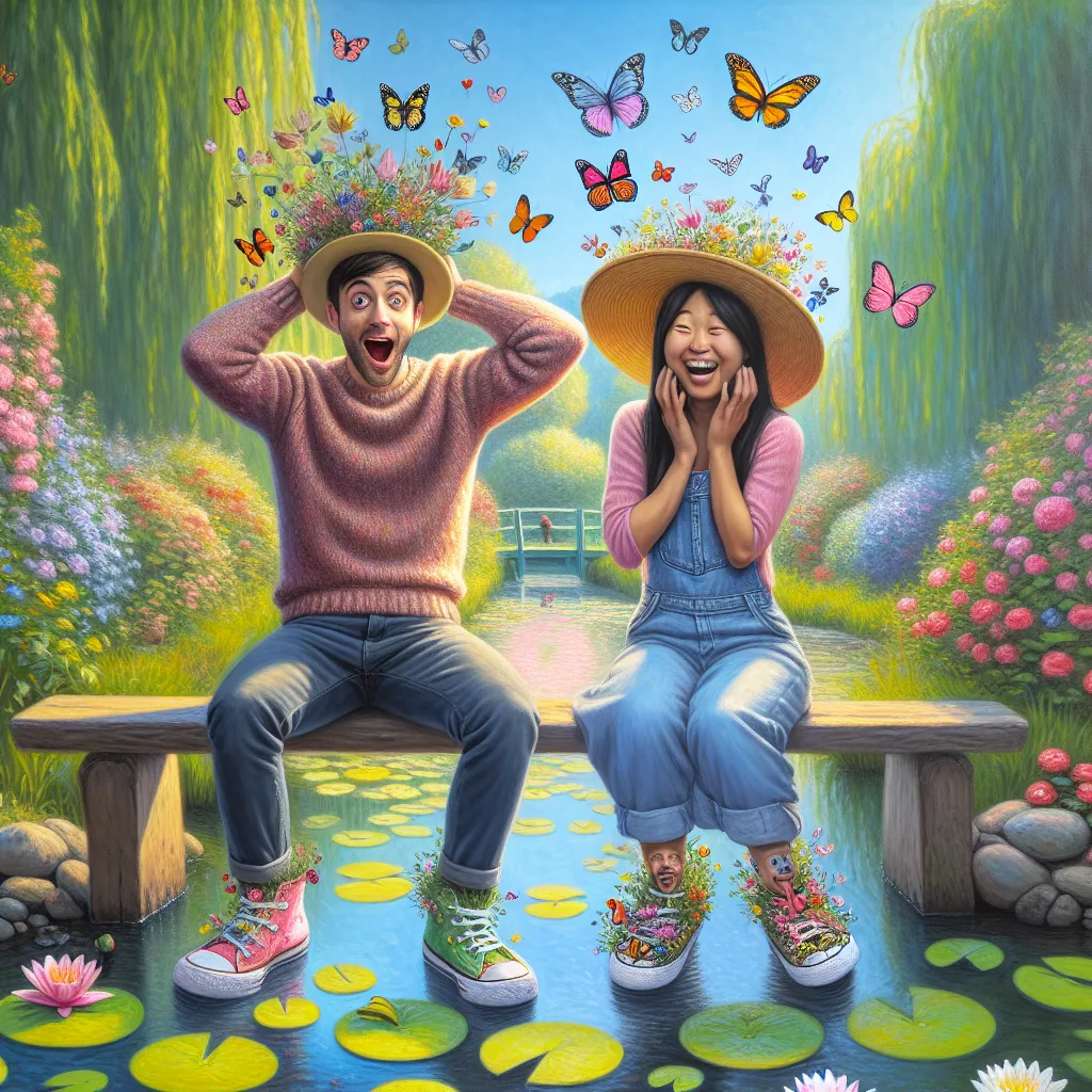 Humorous, Absurd, Transformation, Magic, Friendship in the style of Monet